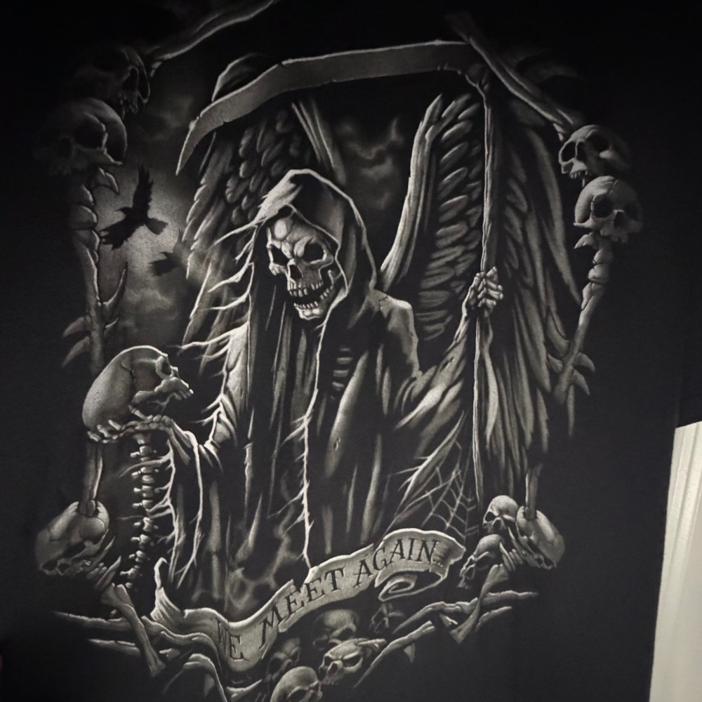 Liquid Blue Grim Reaper Skulls Scythe Graphic T-Shirt Black Mens XXL